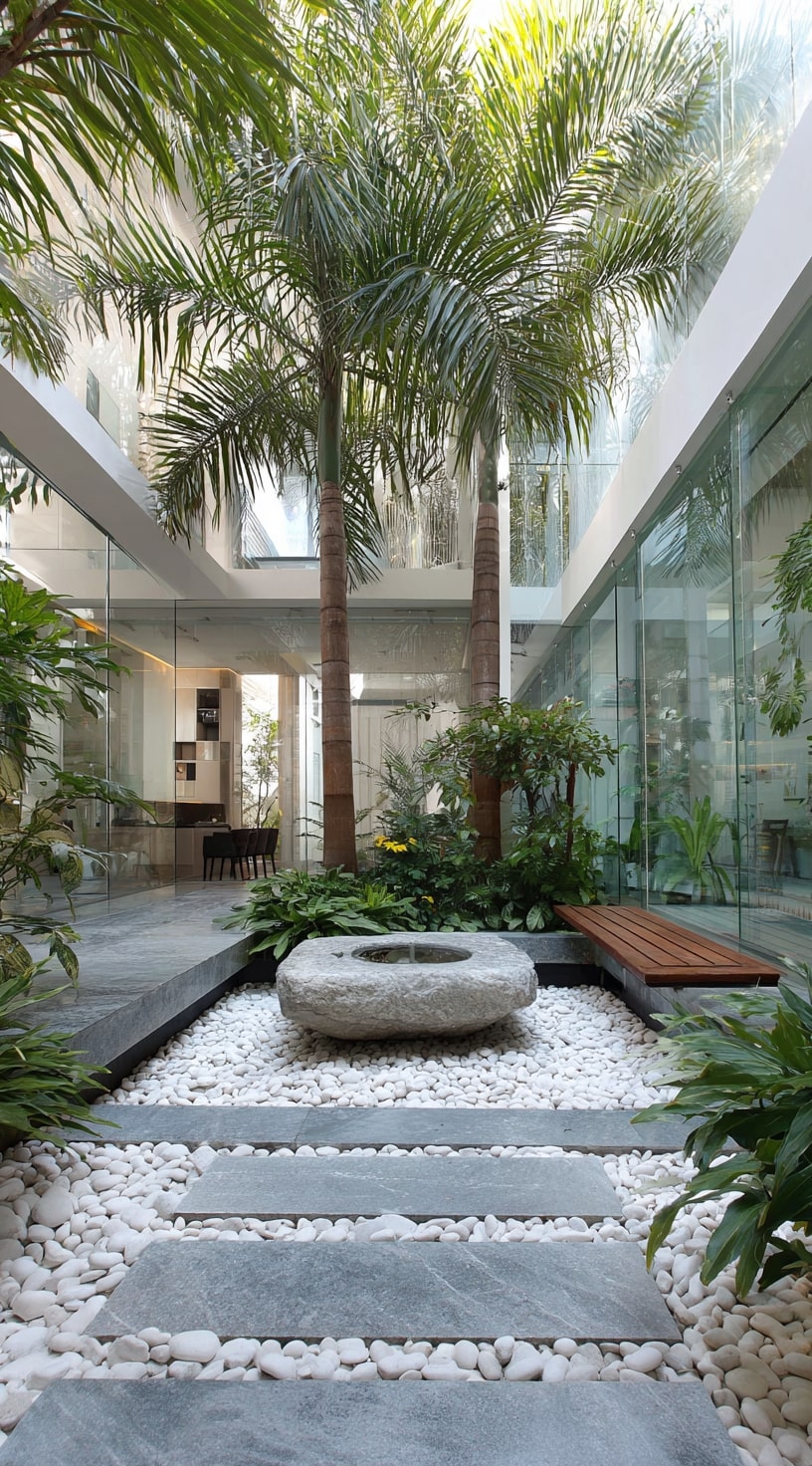 Courtyard Retreat with Tropical Palms and Zen Elements