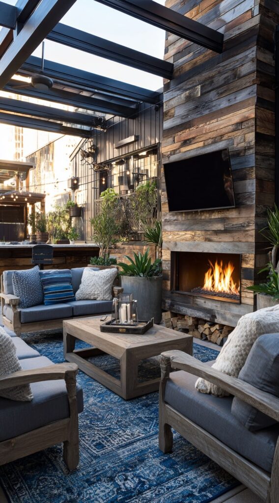 Urban Outdoor Living Room with Fireplace

