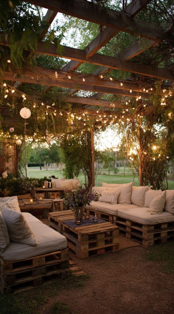 Twinkle-Lit Pallet Patio Lounge

