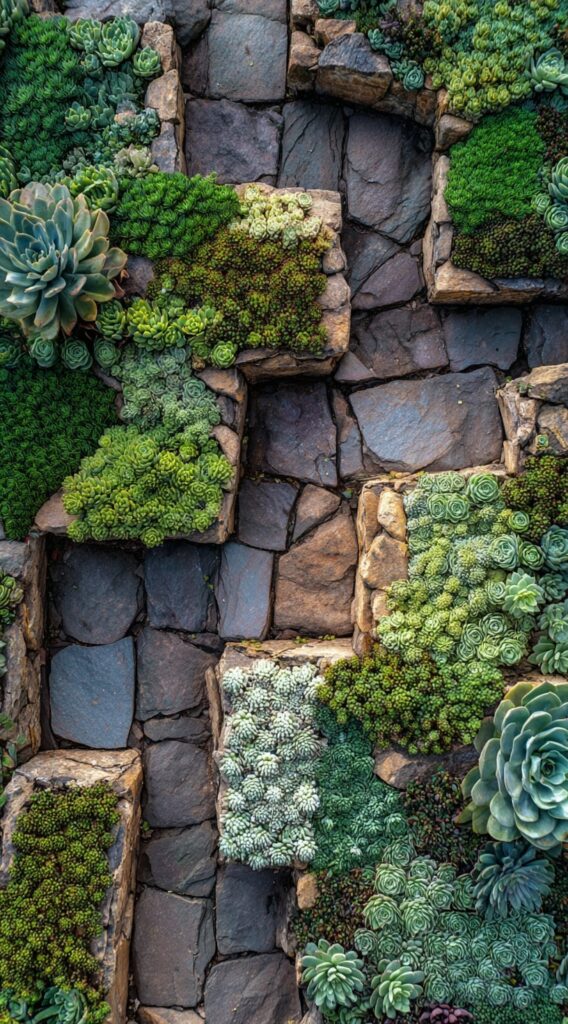 Succulent Stone Pathway with Raised Garden Pockets

