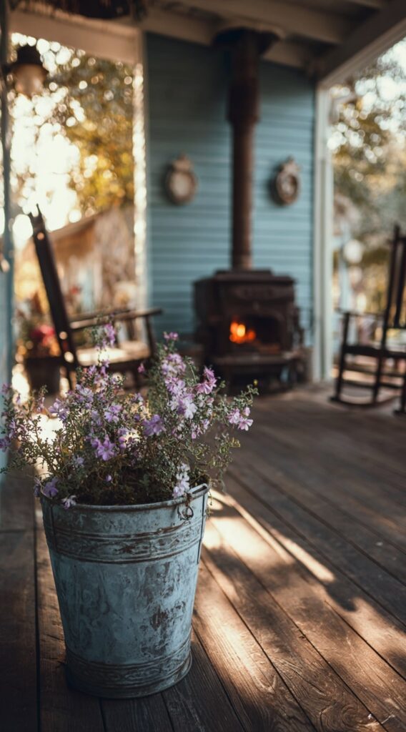 Vintage Stove Fireplace on a Country Porch