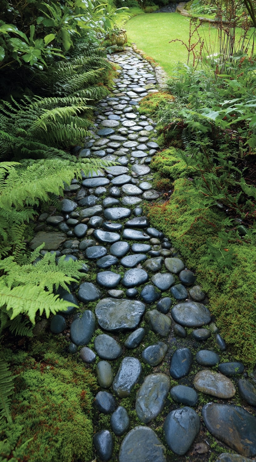 Moss and Pebble Edging for a Woodland Garden Path
