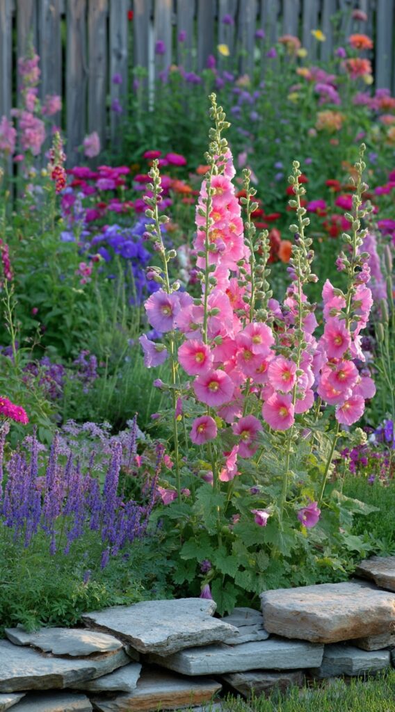 Stacked Stone Edging for a Vibrant Cottage Garden