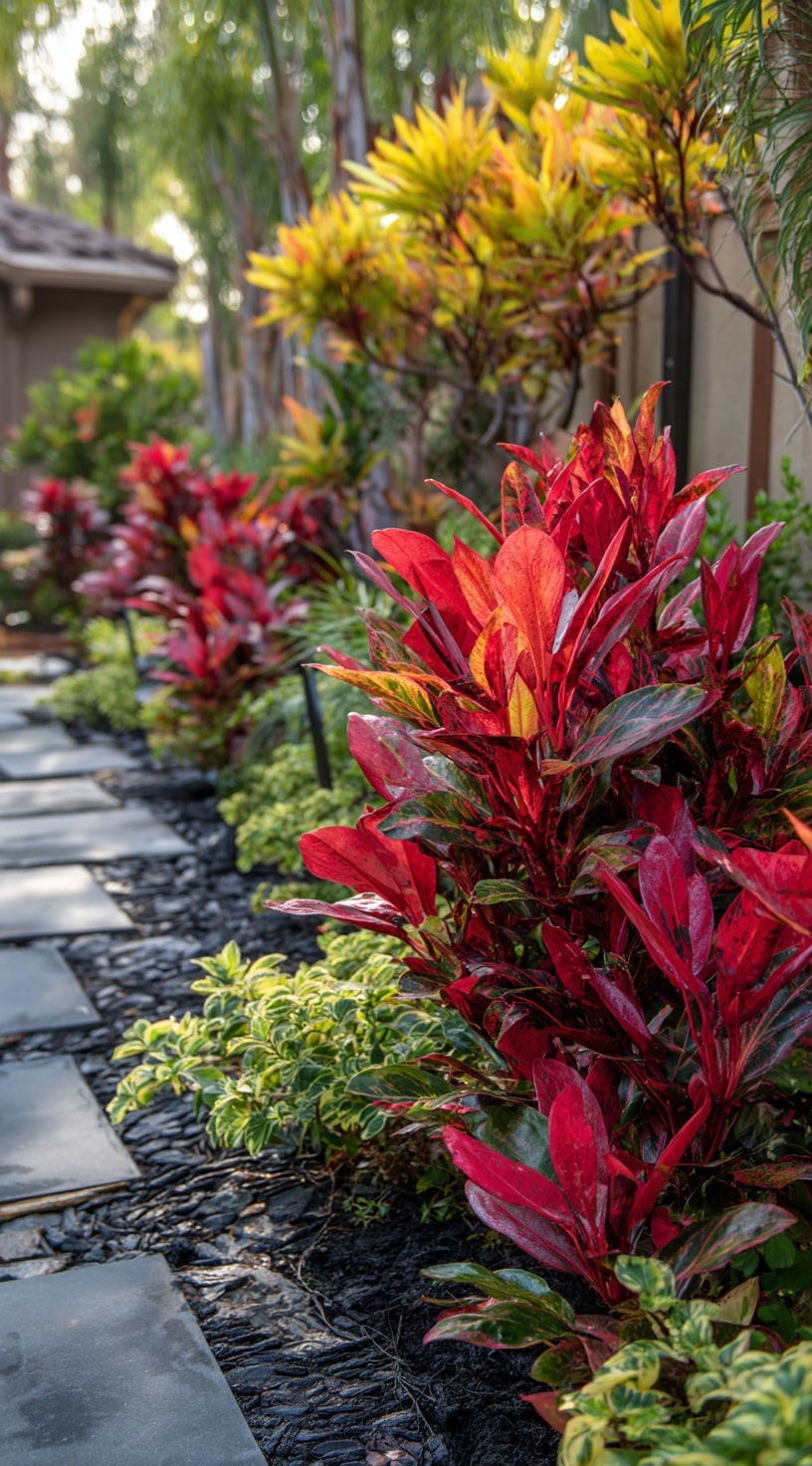 Croton Border with Fiery Tropical Flair