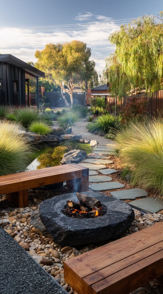 Pebble and Stone Edging for a Modern Fire Pit Retreat