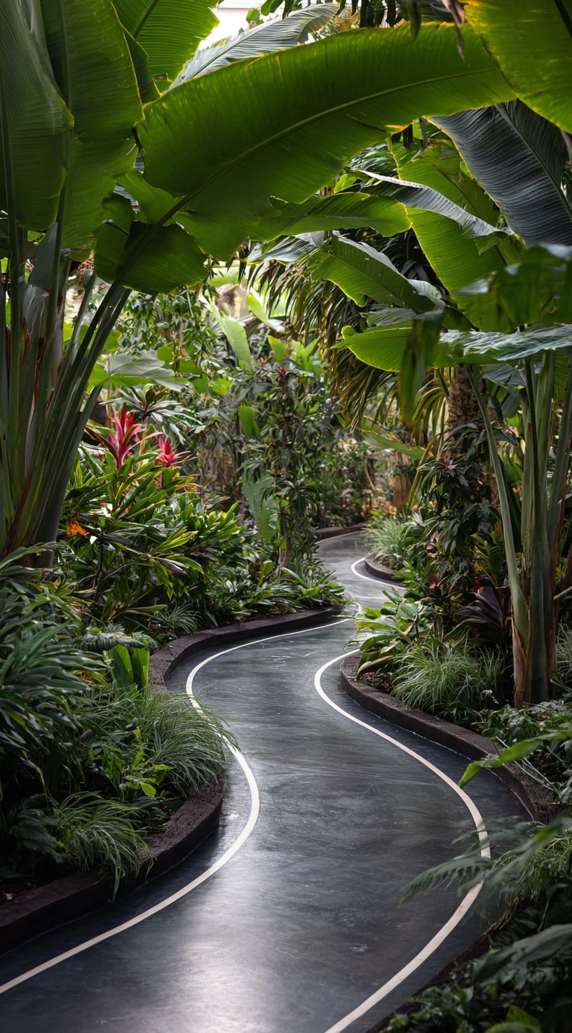 Winding Garden Path Through Tropical Greens
