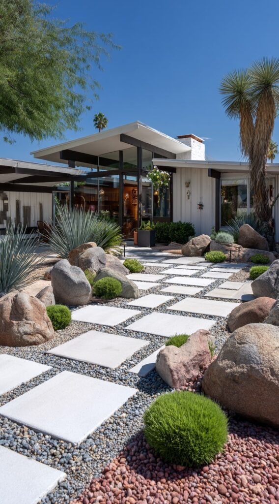 Modern Checkerboard Walkway in a Desert Garden

