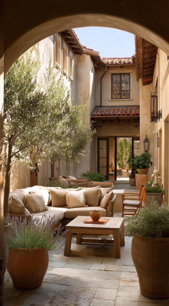 Cozy Courtyard with Olive Tree and Clay Pots

