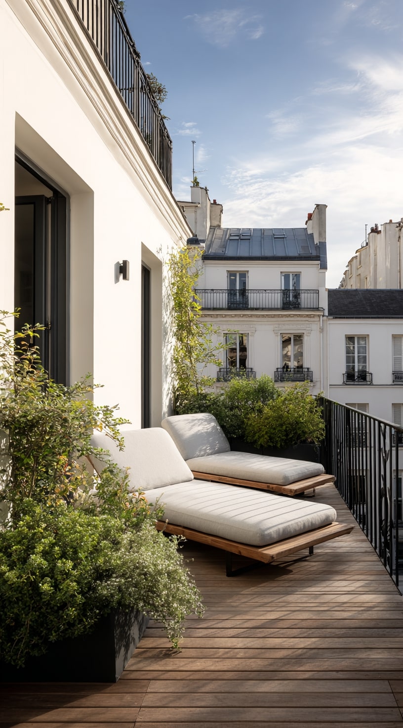 2. Minimalist Balcony Garden in Parisian Style