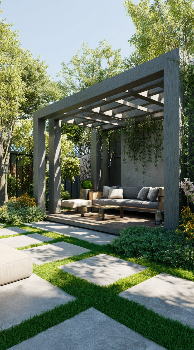 Modern Concrete Paver Edging for a Sleek Outdoor Lounge