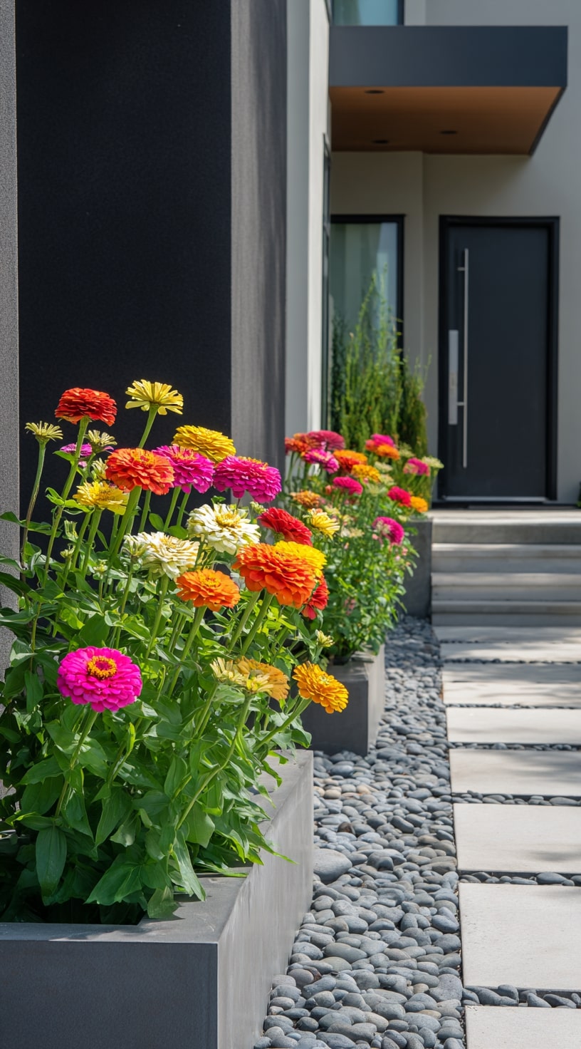 8. Modern Zinnia Border for Entryways