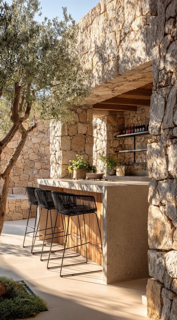 Rustic Stone Outdoor Bar for Mediterranean Gatherings


