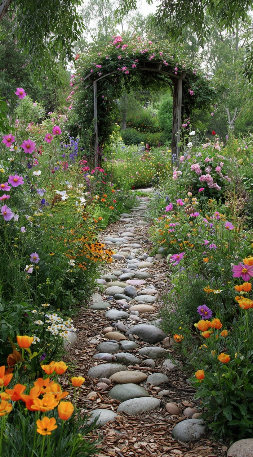 12. Stone Garden Path with Flowering Archway