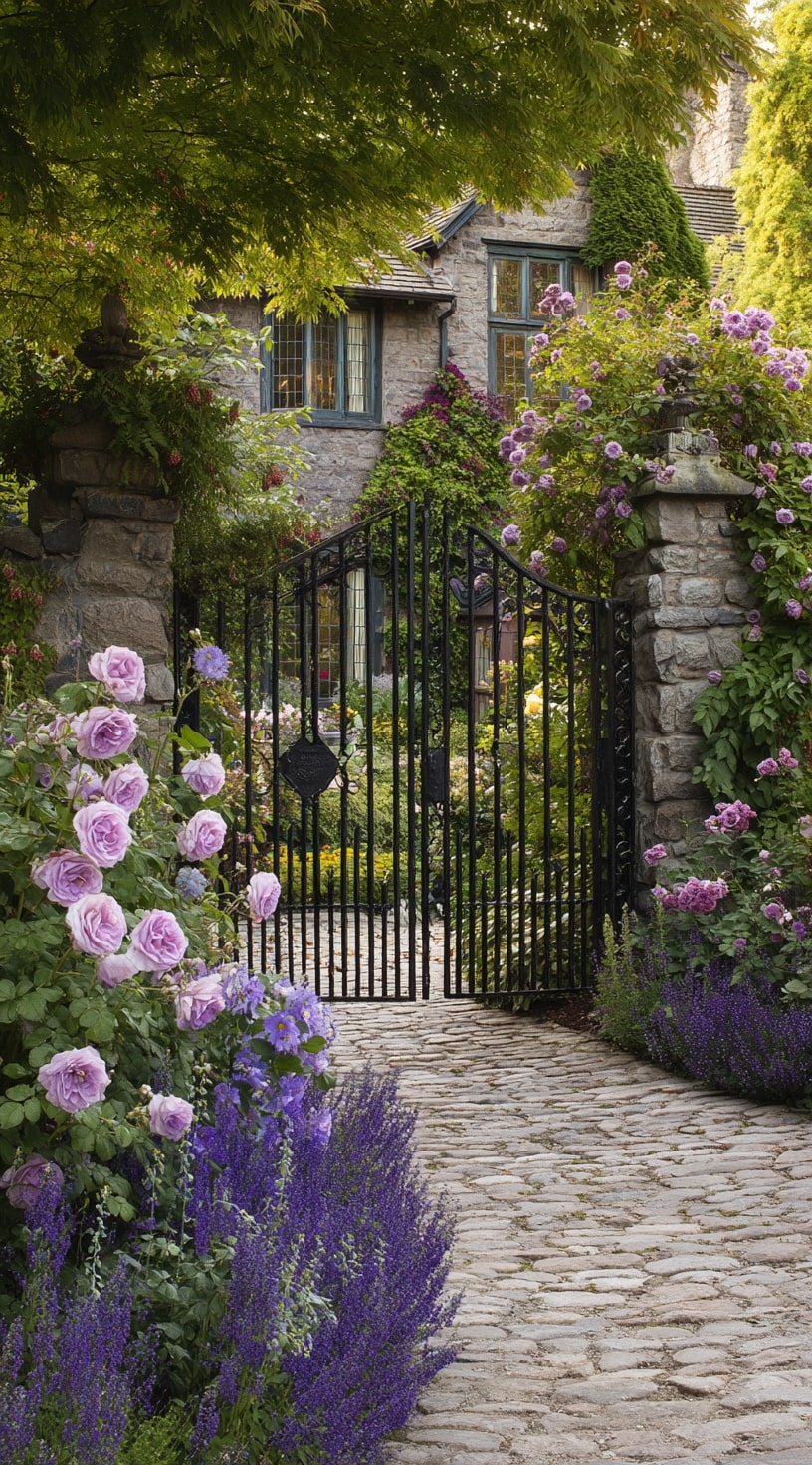 9. Cottage Garden Driveway with Blooming Entry Gate