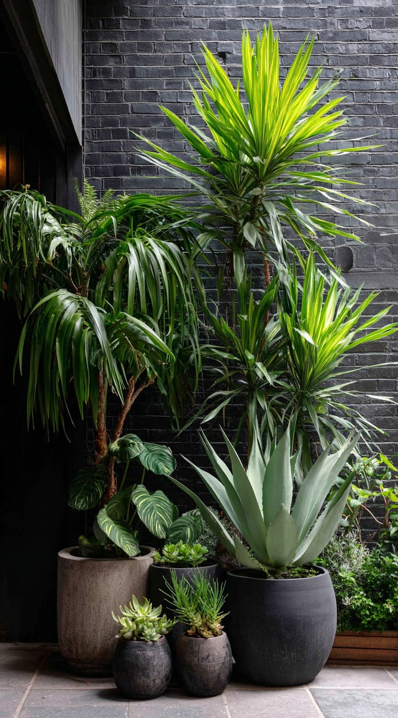 Potted Jungle Against Charcoal Brick