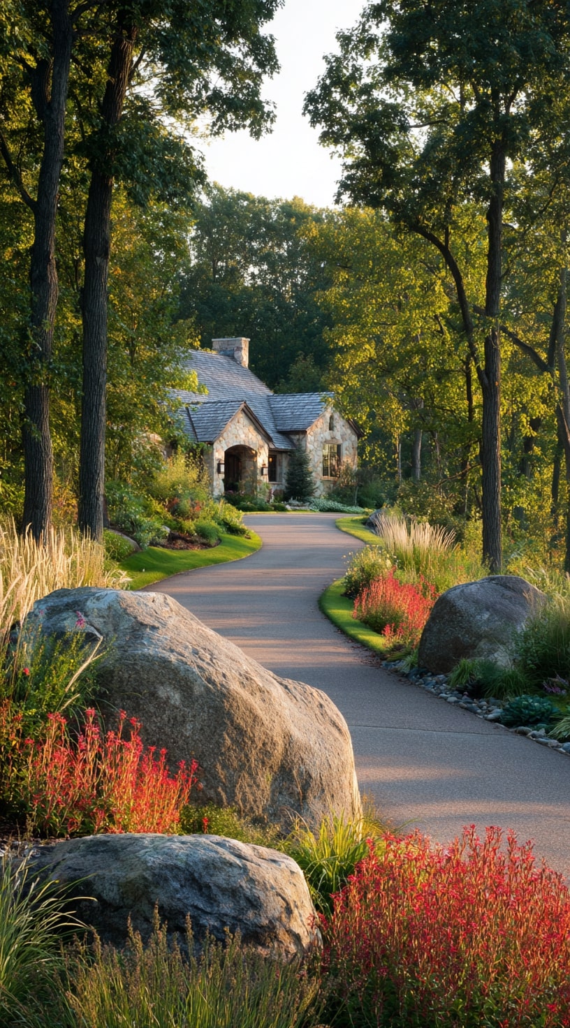 11. Woodland Driveway with Natural Stone Accents