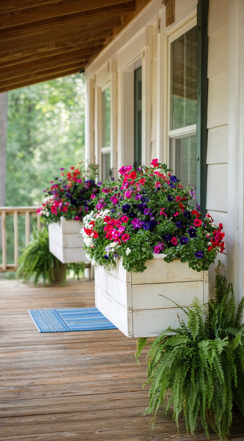 21. Porch Flower Boxes with Country Porch Vibes