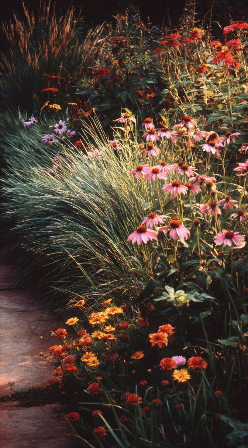 19. Sunset Border Garden with Coneflowers and Grasses