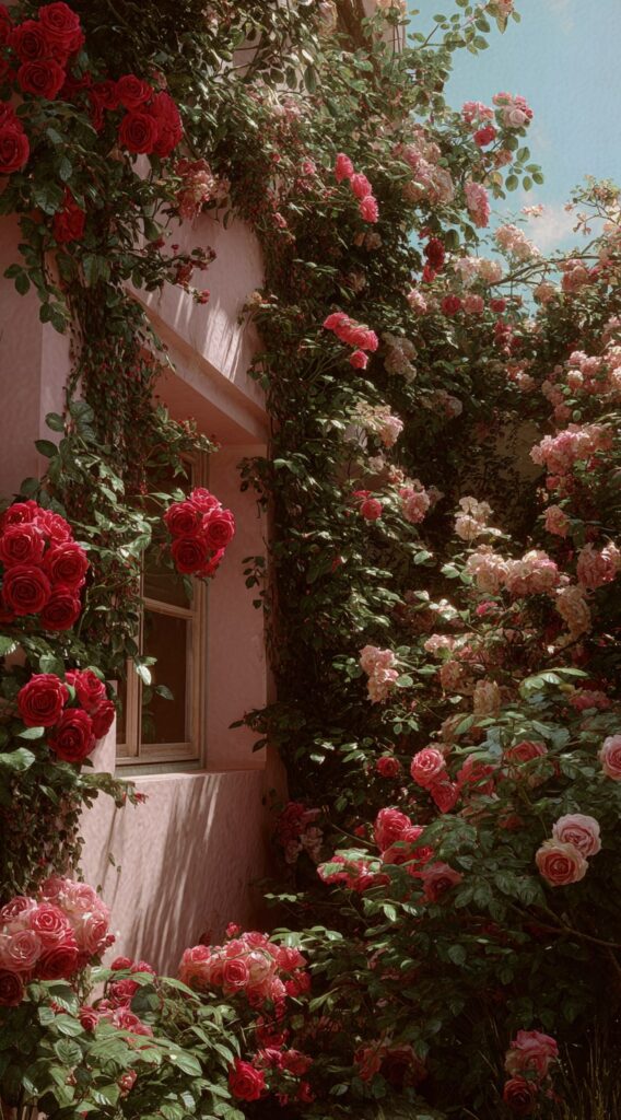 Romantic Rose-Covered House Wall

