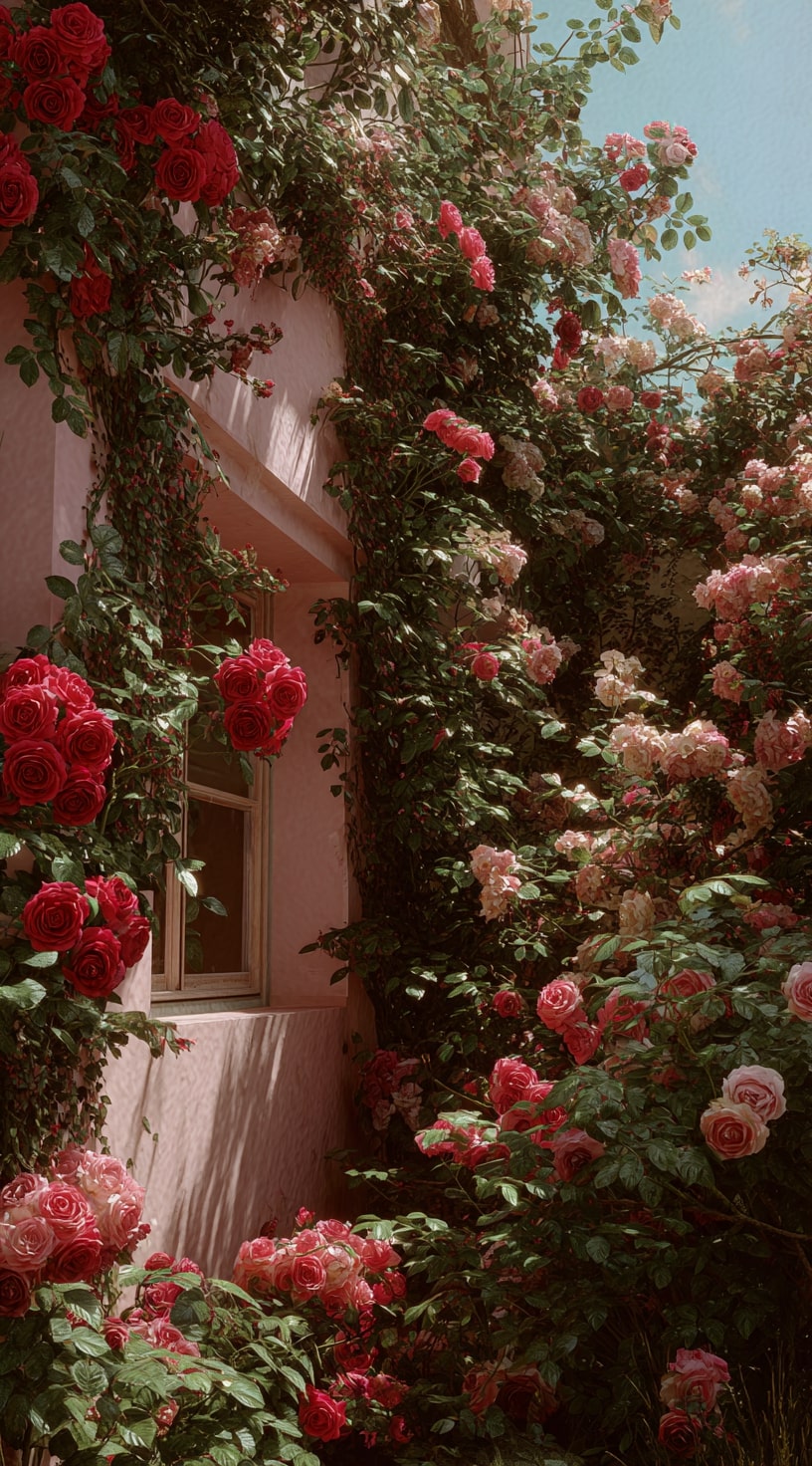 Romantic Rose-Covered House Wall
