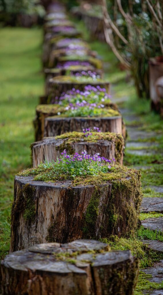 Tree Stump Edging for a Whimsical Garden Path