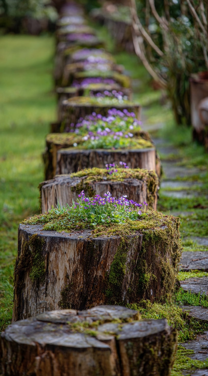 Tree Stump Edging for a Whimsical Garden Path

