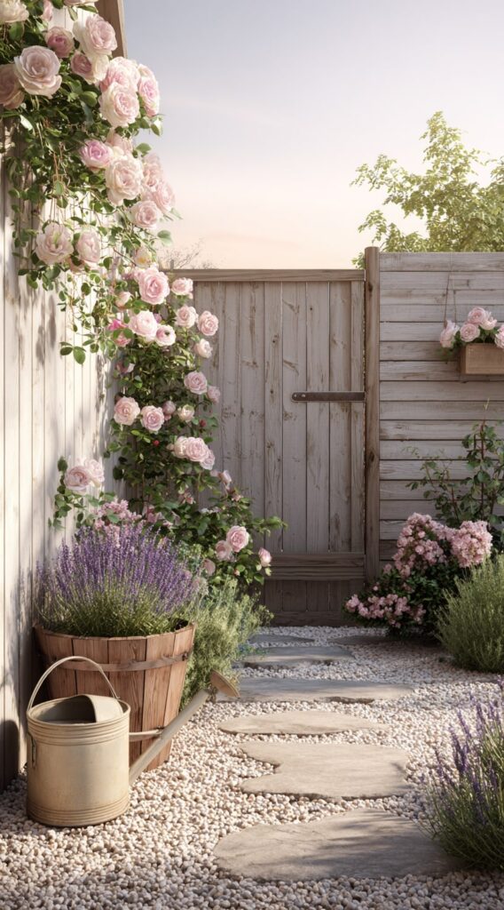 9. Lavender and Roses in a Cottage Corner