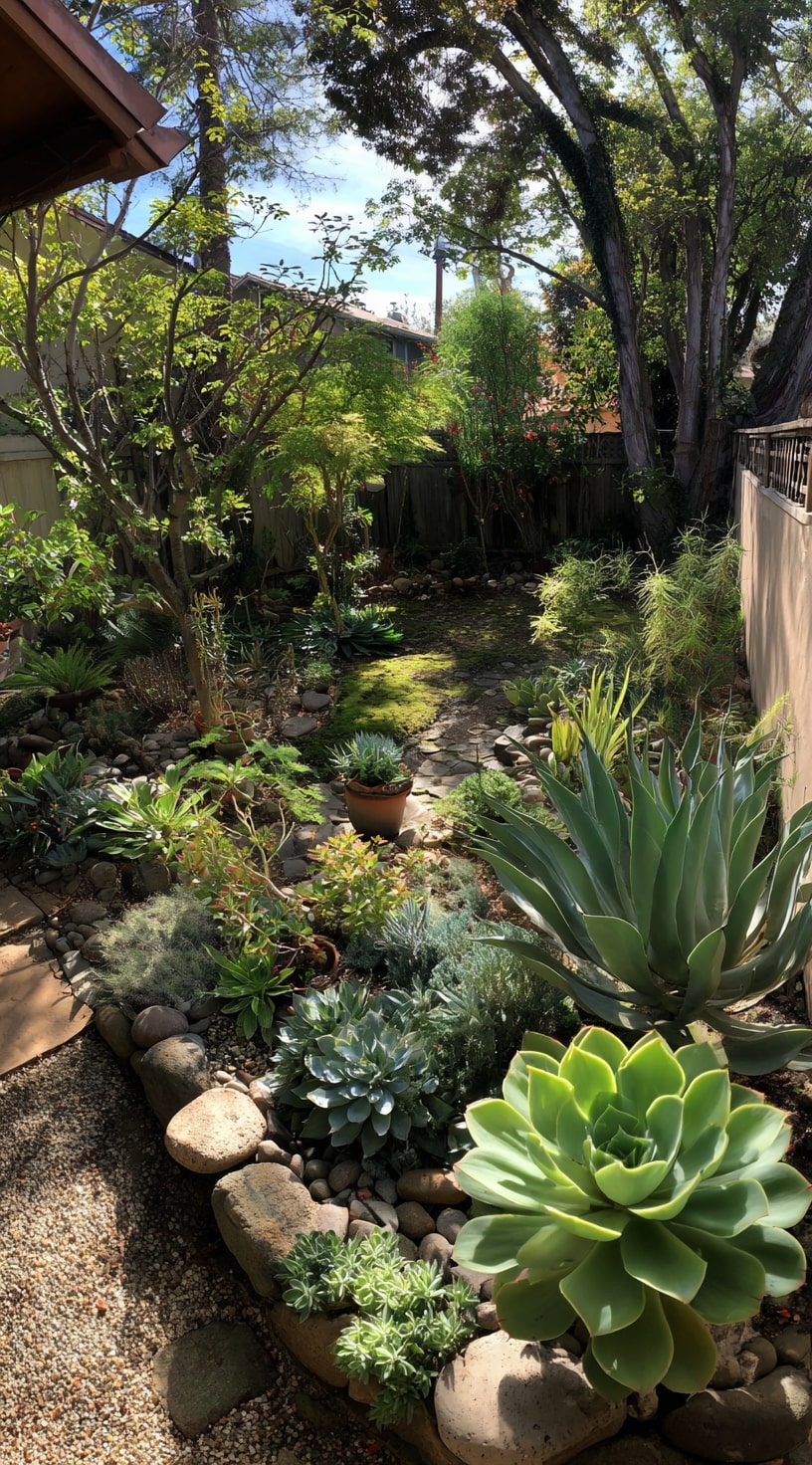 Natural Stone Edging for a Lush Succulent Garden


