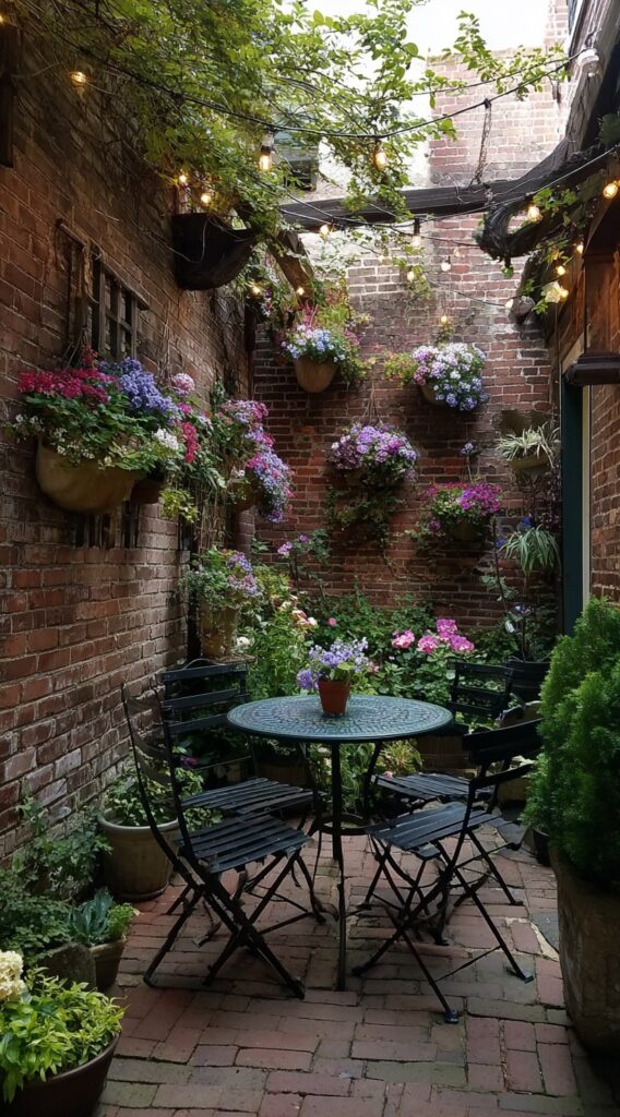 17. Courtyard Bloom Wall with Bistro Seating

