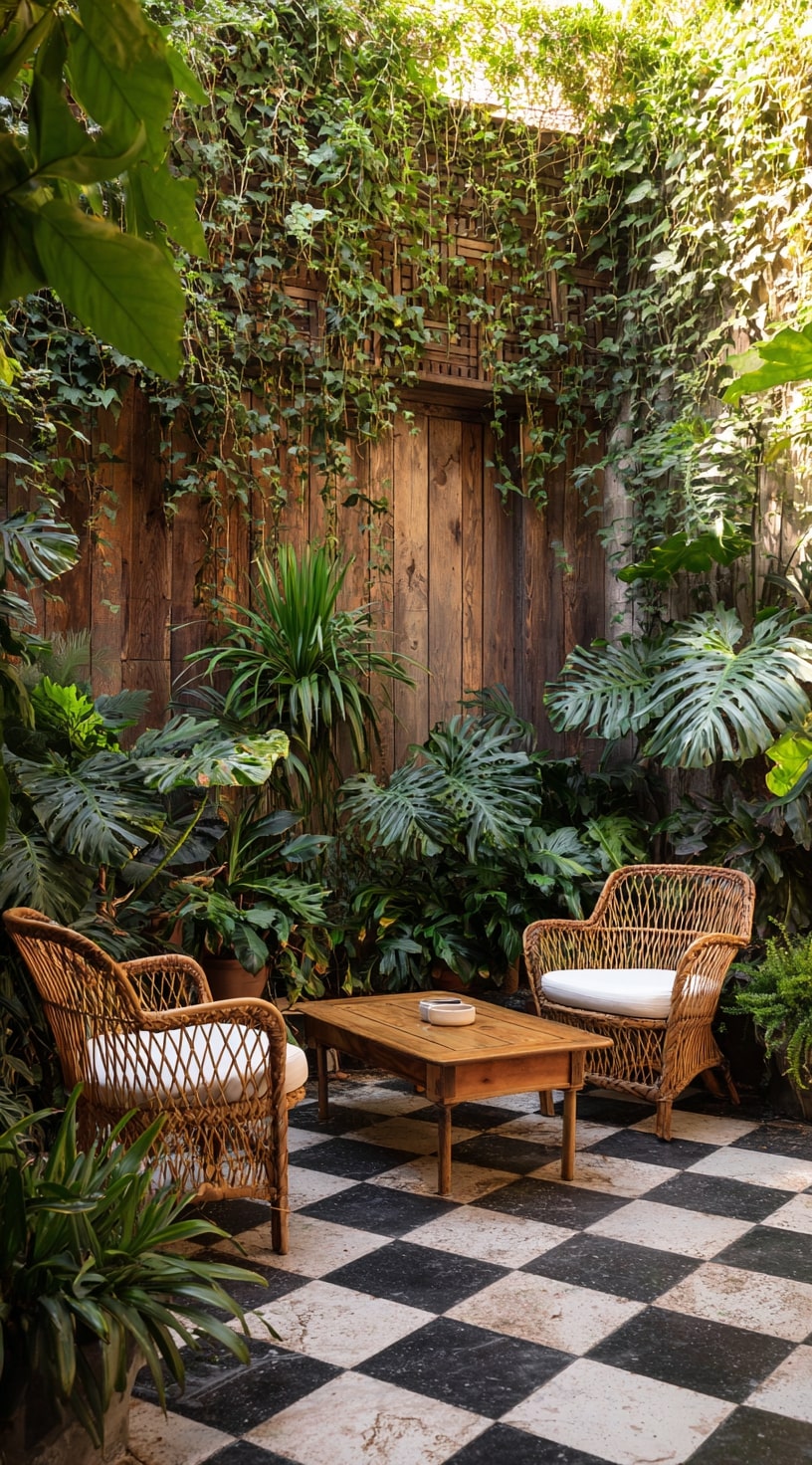 Tropical Courtyard Escape with Rattan Charm