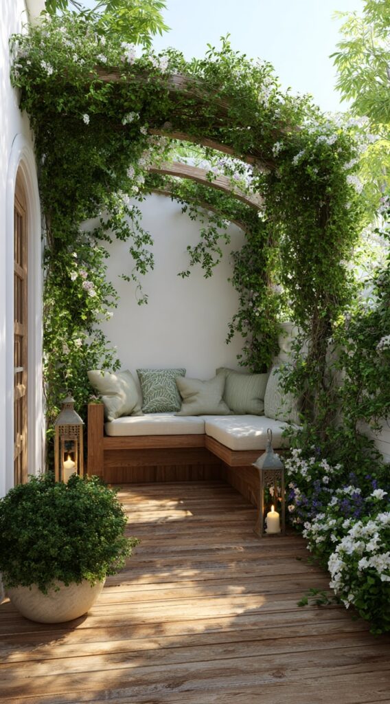 13. Floral Arch Nook with Cushioned Bench

