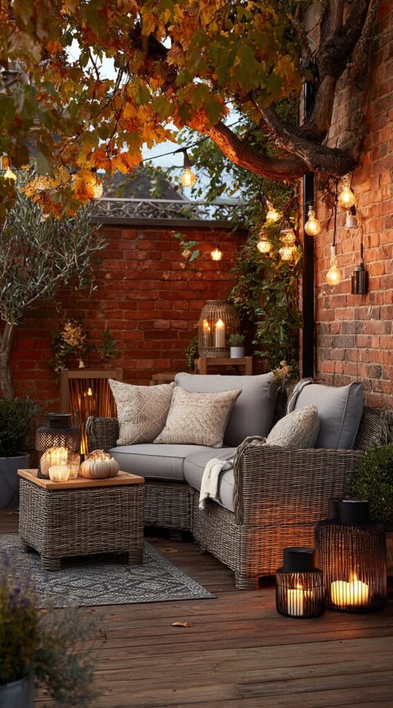 18. Autumn Glow Corner with Cozy Rattan Seating

