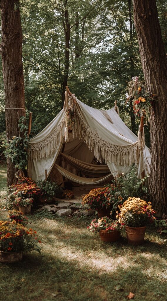 17. Boho Tent Hideaway for Backyard Relaxing