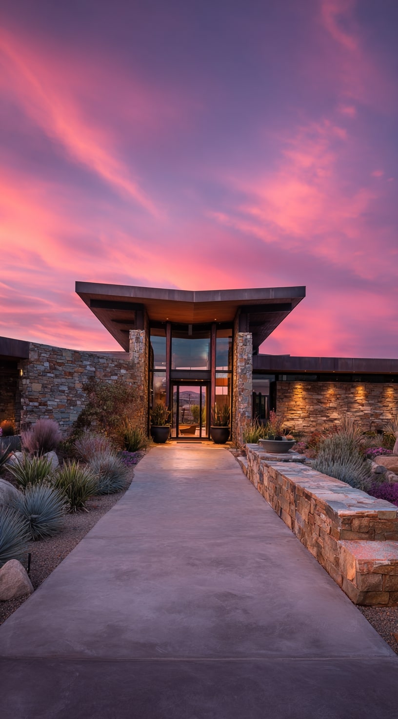12. Sleek Desert Driveway with Modern Flair