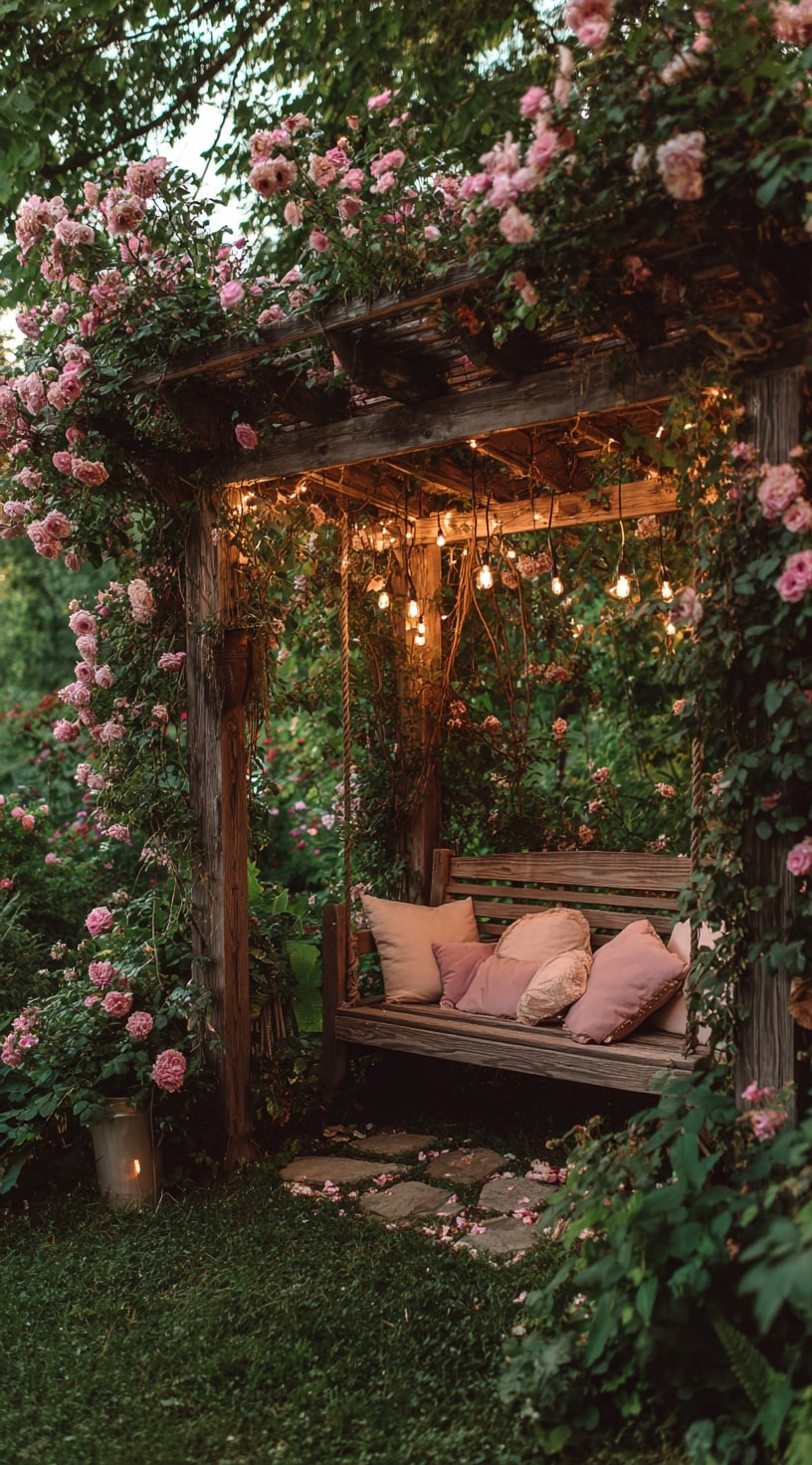 Cozy Rose-Covered Pergola Retreat