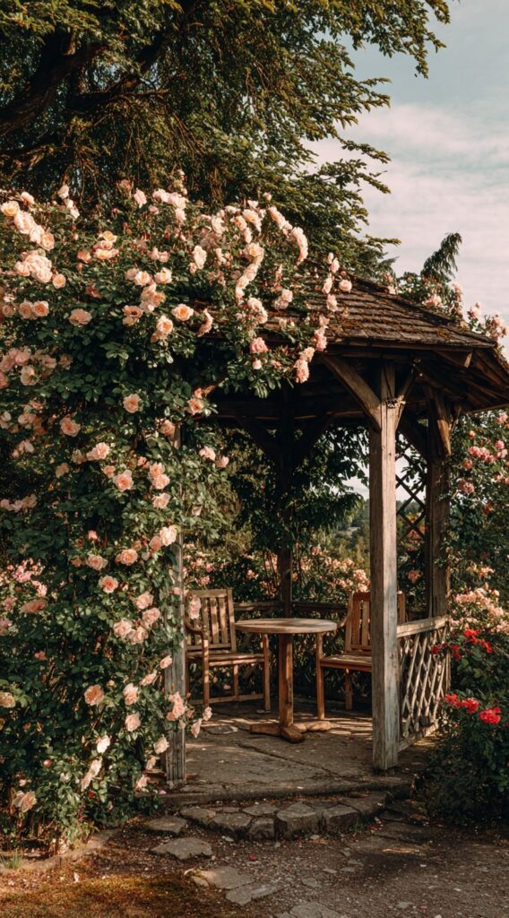 Cozy Rose-Covered Garden Gazebo

