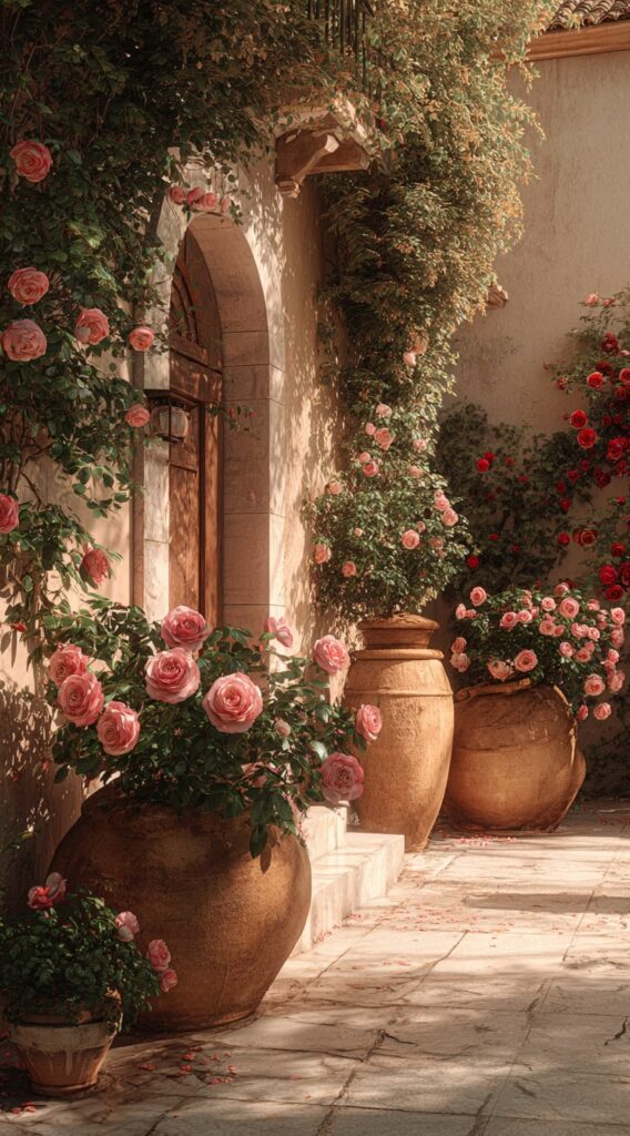 Mediterranean Rose Pots for a Warm Welcome

