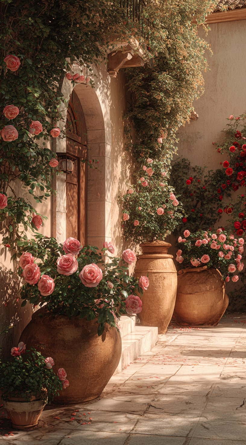 Mediterranean Rose Pots for a Warm Welcome