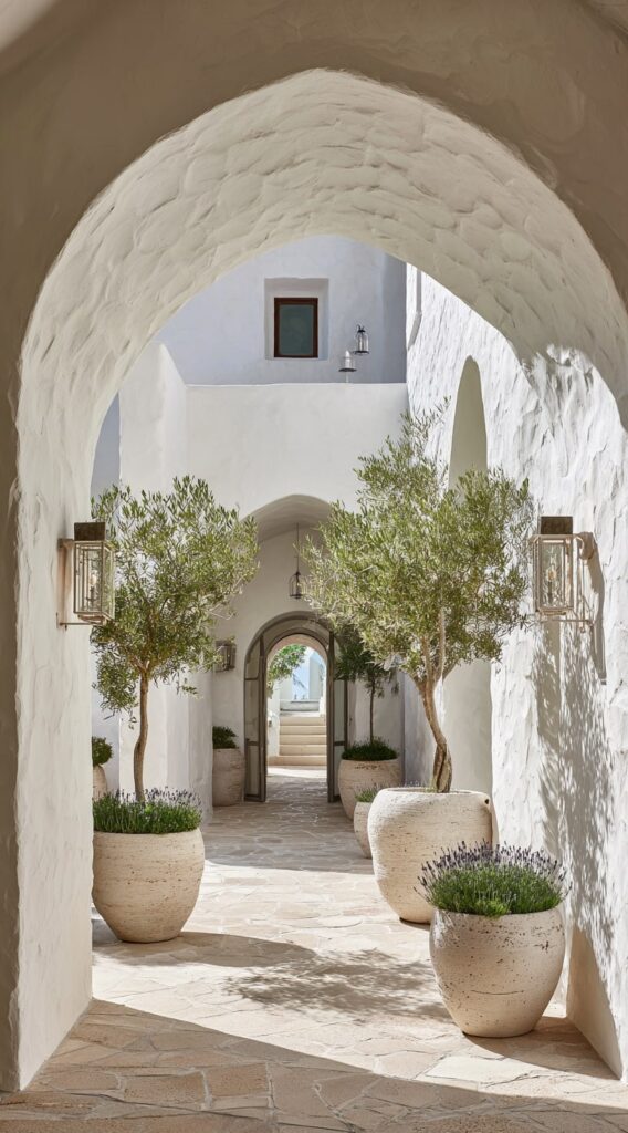 Olive Trees in Terracotta Pots for a Mediterranean Courtyard

