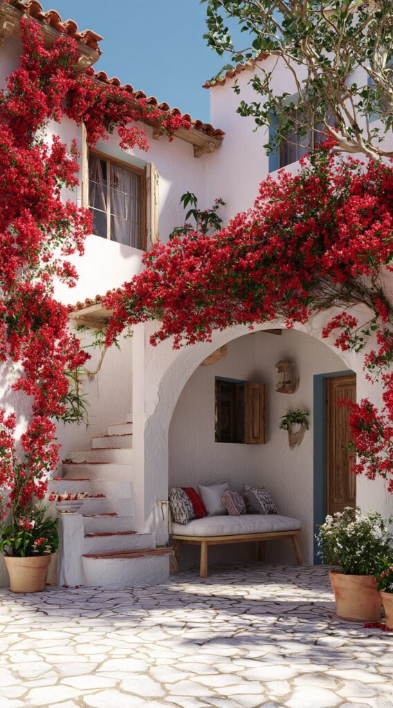 Courtyard Cottage Framed in Bougainvillea