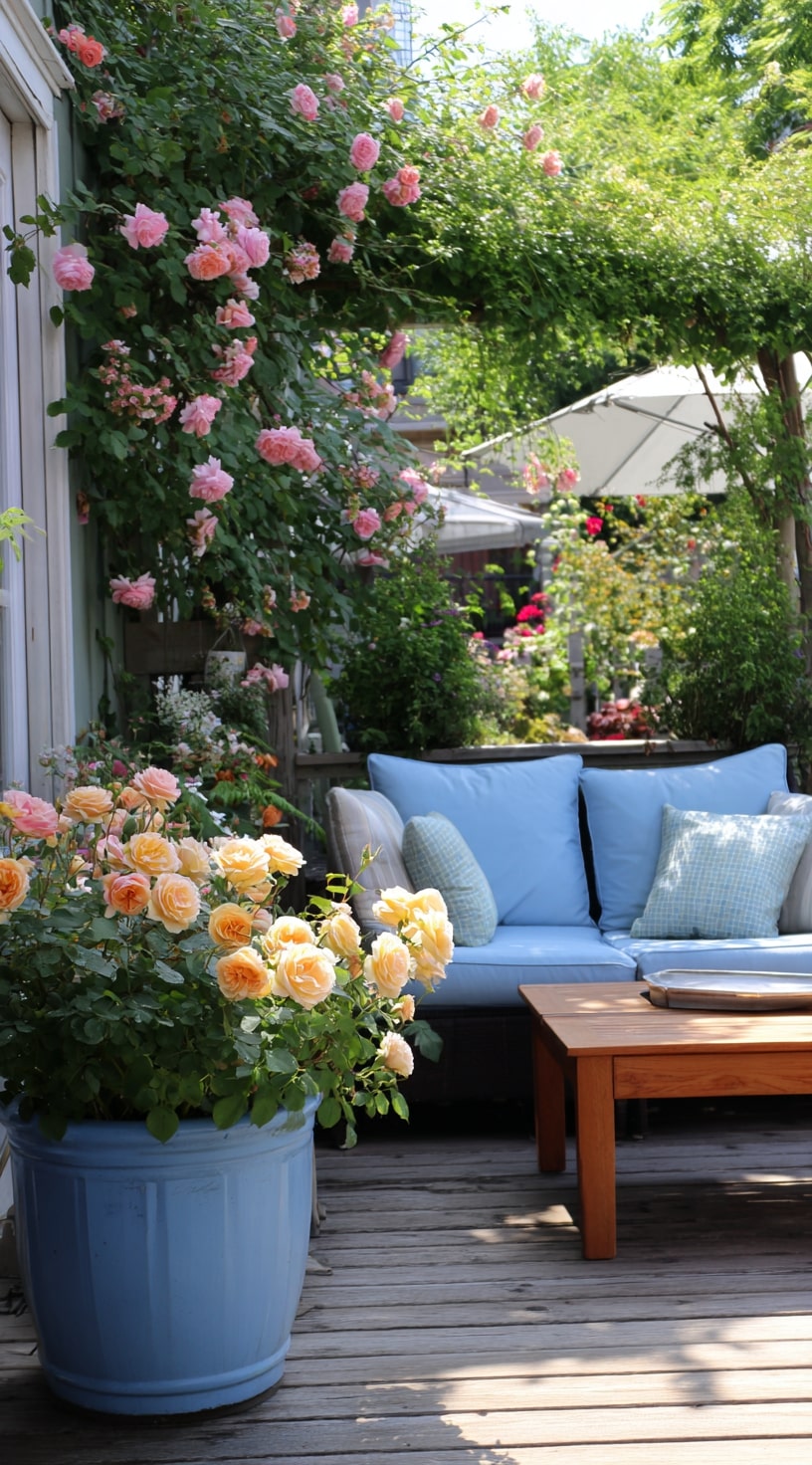3. Romantic Balcony Garden with Climbing Roses