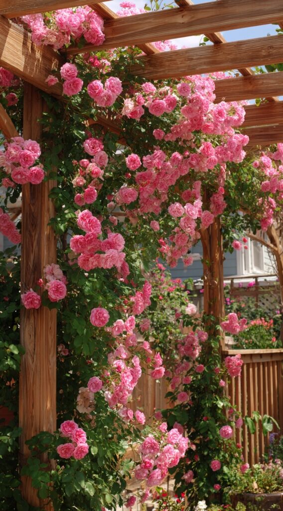 20. Cascading Rose Arch for a Romantic Corner

