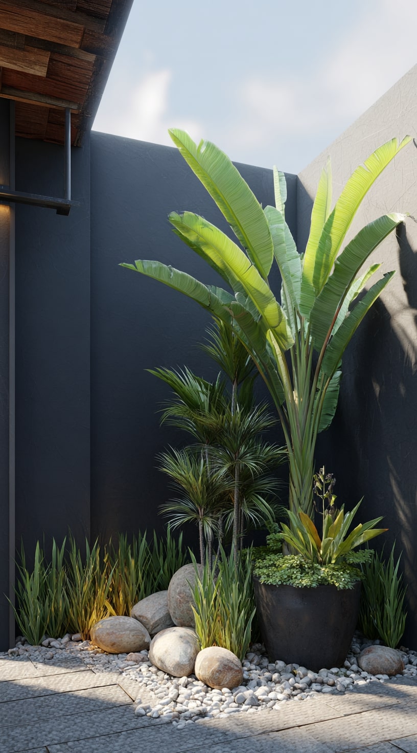 Minimalist Tropical Corner with a Modern Edge