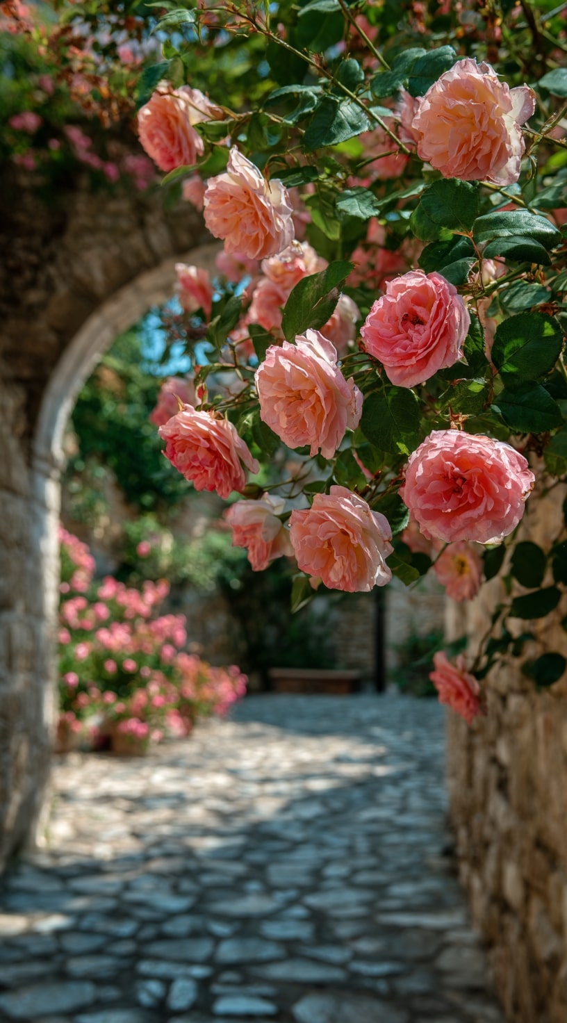 Stone Pathway with Cascading Roses
