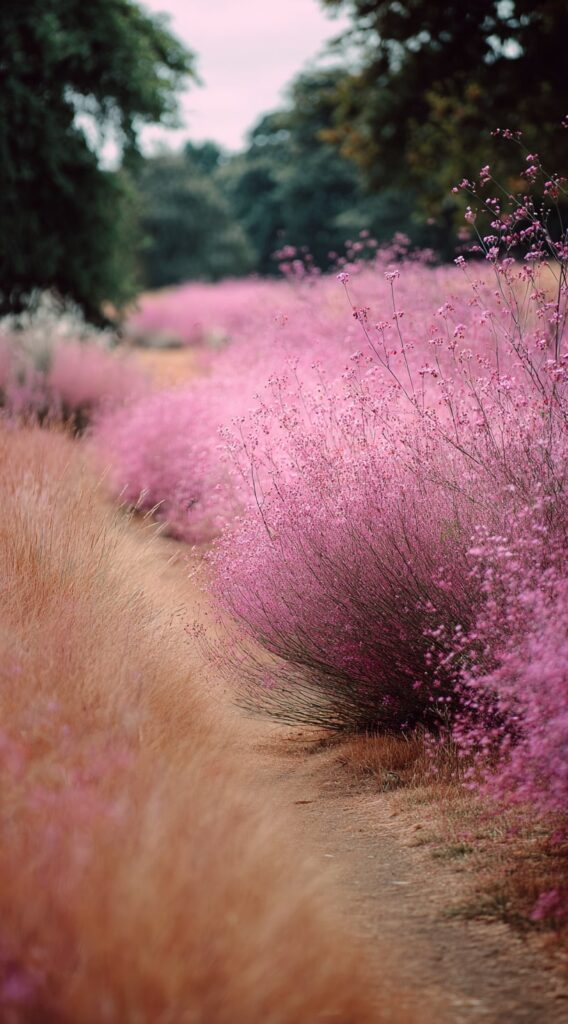 Dusty Path Through Pink Mediterranean Grasses

