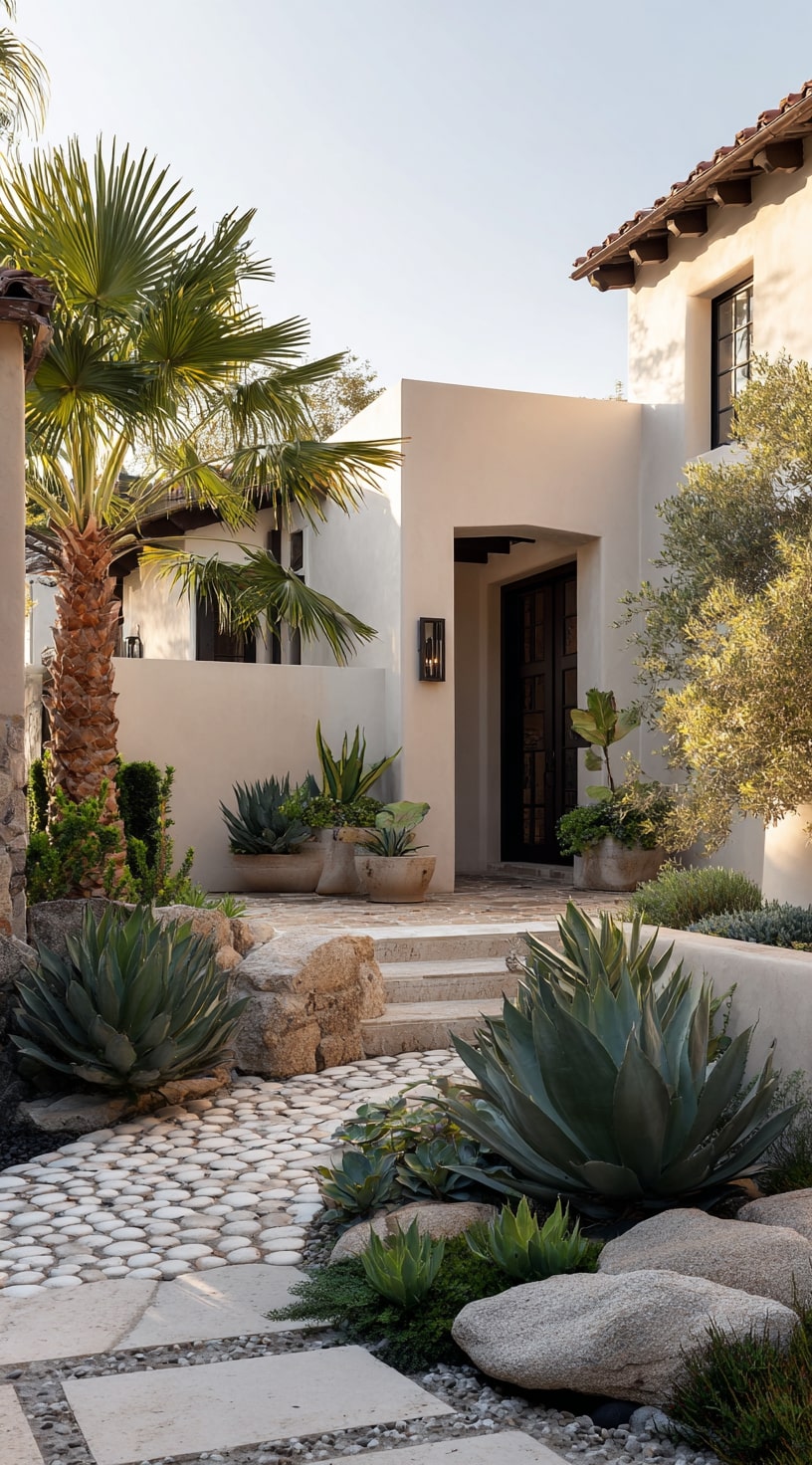 Sun-Kissed Entryway with Desert Palms and Agave