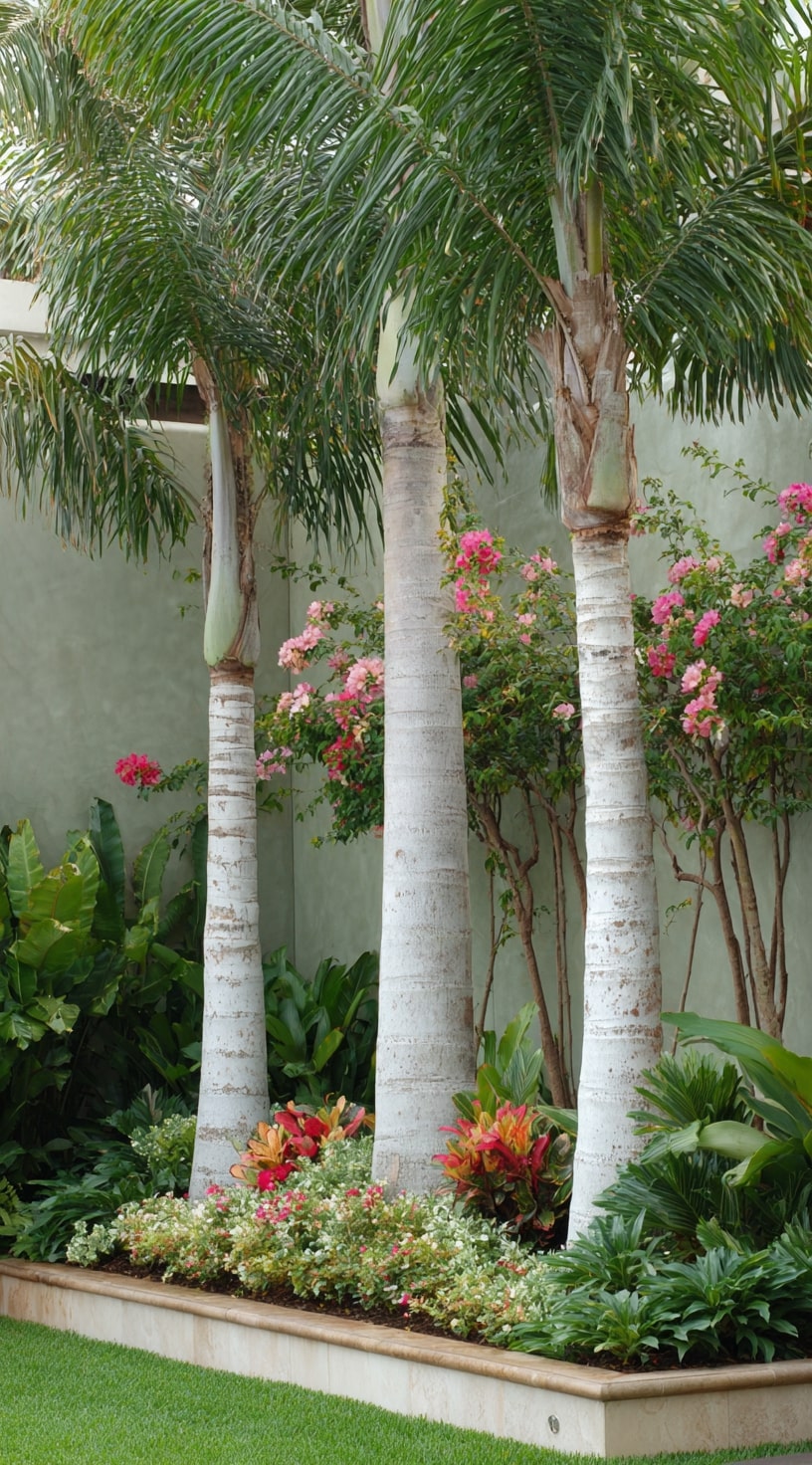 Backyard Corner with Layered Palm Planting
