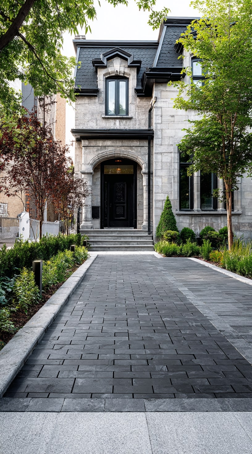 5. Sleek Charcoal Pavers for a Refined Look