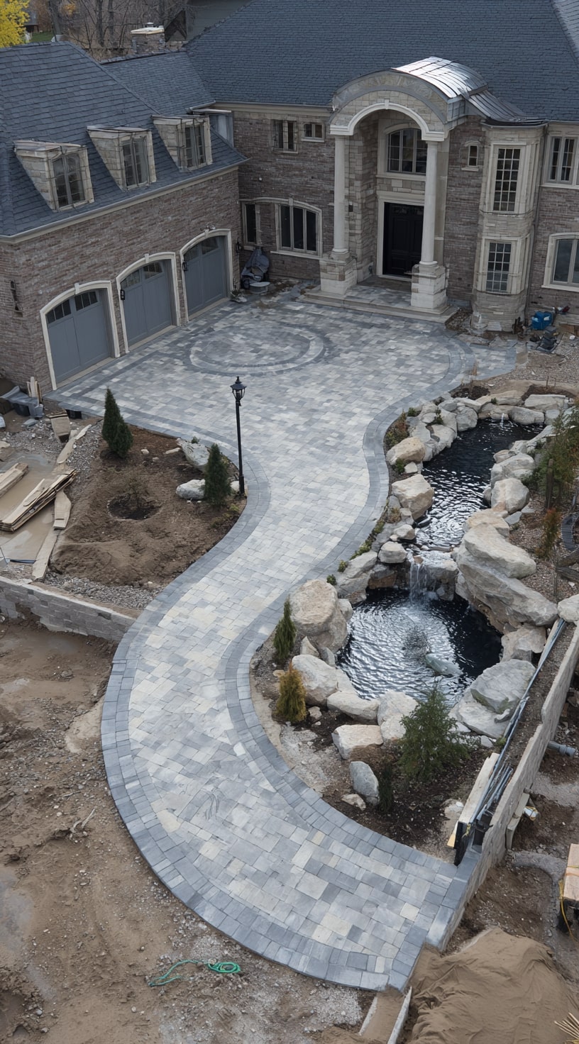 6. Grand Stone Driveway with Water Feature Flair